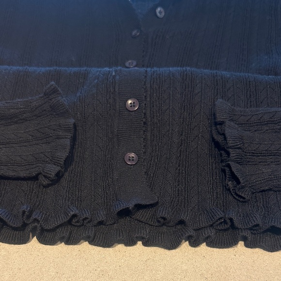 Madewell Black Ruffle Trim Pointelle Cardigan - Picture 7 of 8